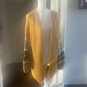 DAVI & DANI Mustard Cardigan with Striped Sleeves